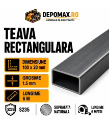 Teava rectangulara 100 x 20 x 1.5 mm, 6 metri